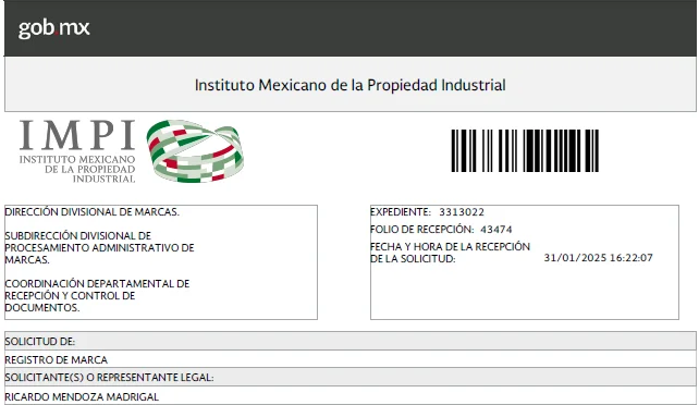 Documento de solicitud de registro de marca ante el IMPI