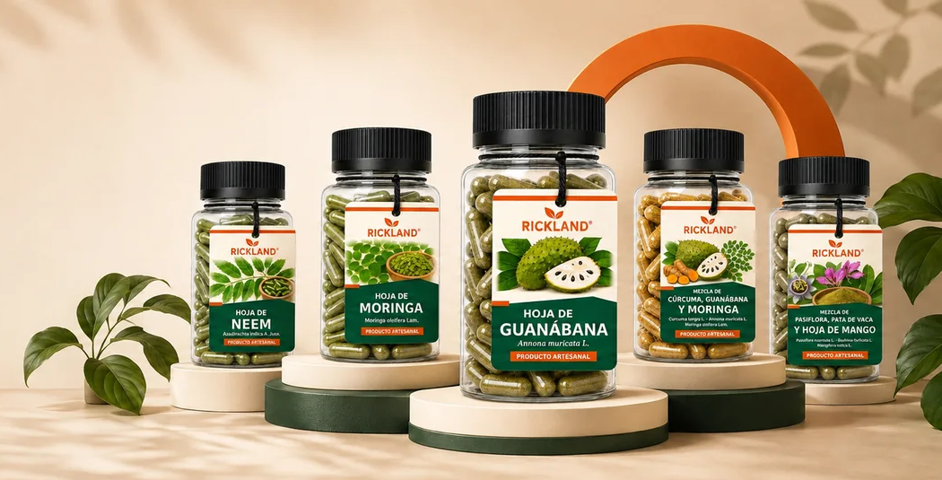 Línea de productos Rickland® con frascos completos